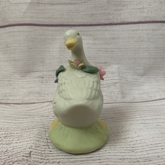 White Porcelain Duck or Goose Figurine with Flowers Grass Spring Easter 3"H - Picture 5 of 12